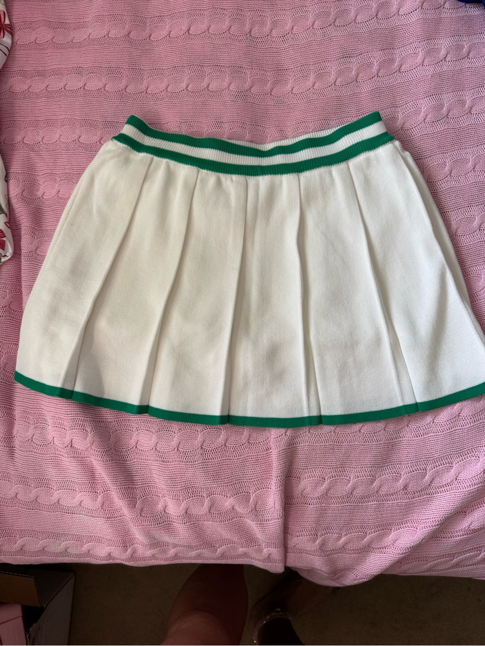Daisy White Pleated Skort with Green Trim